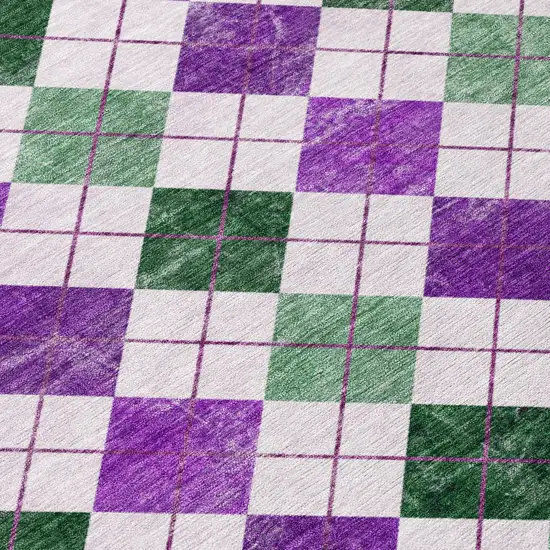 8' Purple Green And Ivory Round Geometric Washable Indoor Outdoor Area Rug Photo 7