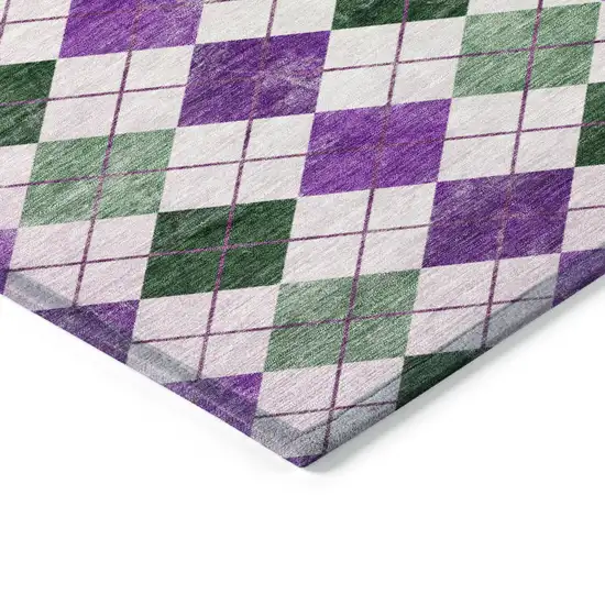 8' Purple Green And Ivory Round Geometric Washable Indoor Outdoor Area Rug Photo 5