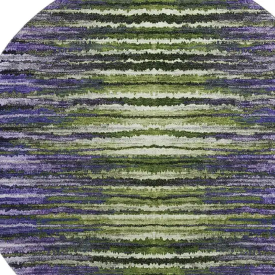8' Purple Green And Ivory Striped Washable Round Rug With UV Protection Photo 3