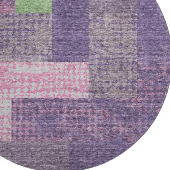8' Purple Green And Pink Geometric Washable Round Rug With UV Protection Photo 2