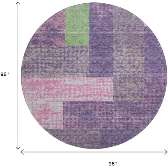 8' Purple Green And Pink Geometric Washable Round Rug With UV Protection Photo 9