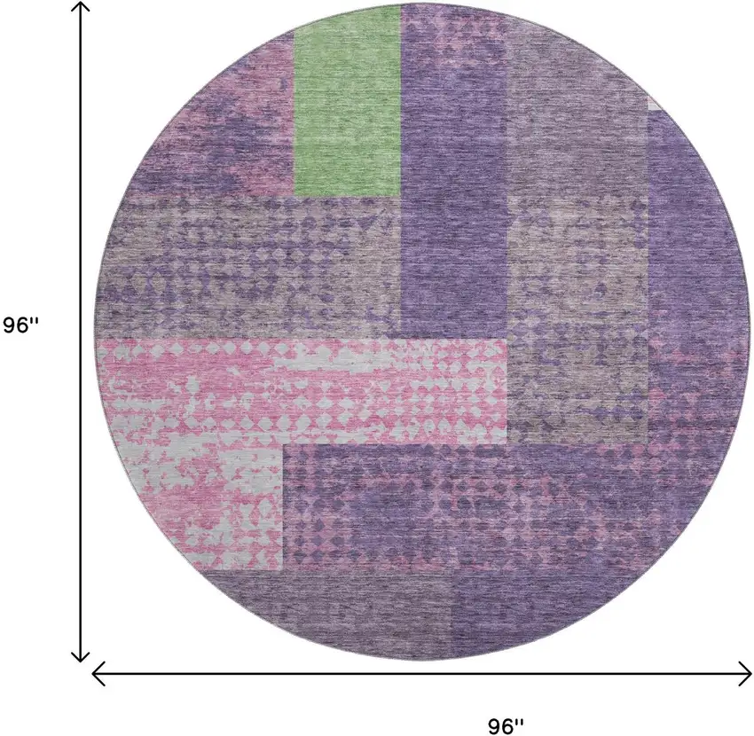 8' Purple Green And Pink Geometric Washable Round Rug With UV Protection Photo 9