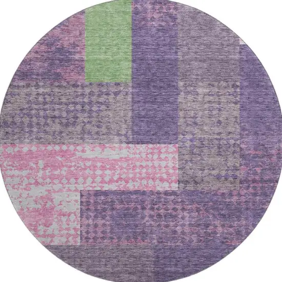 8' Purple Green And Pink Geometric Washable Round Rug With UV Protection Photo 3