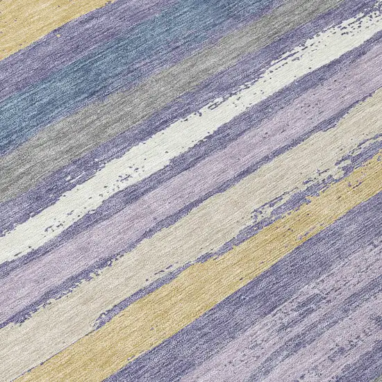 8' Purple Ivory And Beige Round Striped Washable Indoor Outdoor Area Rug Photo 7
