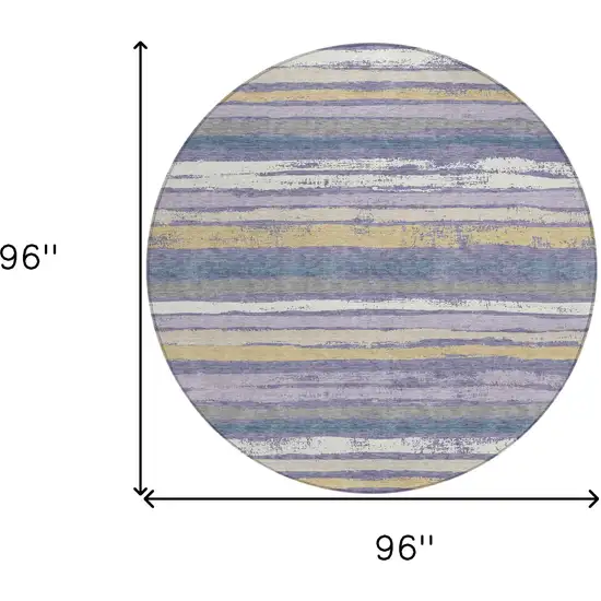 8' Purple Ivory And Beige Round Striped Washable Indoor Outdoor Area Rug Photo 3