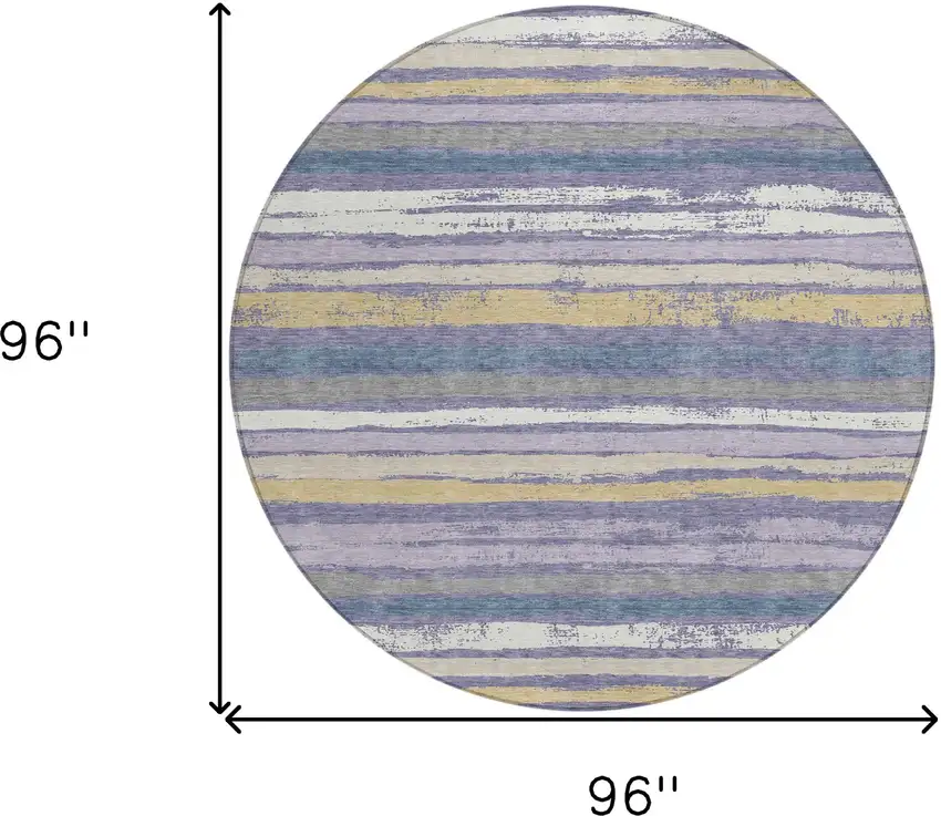 8' Purple Ivory And Beige Round Striped Washable Indoor Outdoor Area Rug Photo 3