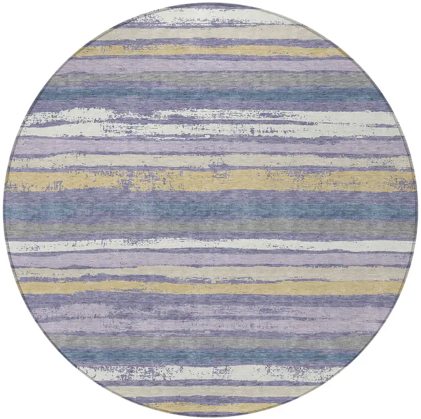 8' Purple Ivory And Beige Round Striped Washable Indoor Outdoor Area Rug Photo 4
