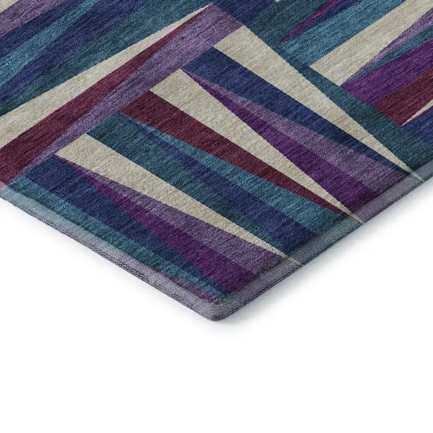8' Purple Ivory And Blue Geometric Washable Round Rug With UV Protection Photo 6