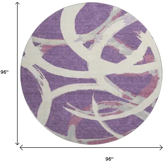 8' Purple Ivory And Blush Abstract Washable Round Rug With UV Protection Photo 9
