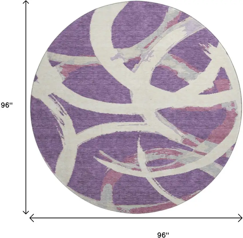 8' Purple Ivory And Blush Abstract Washable Round Rug With UV Protection Photo 9