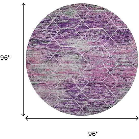 8' Purple Ivory And Blush Geometric Washable Round Rug With UV Protection Photo 9