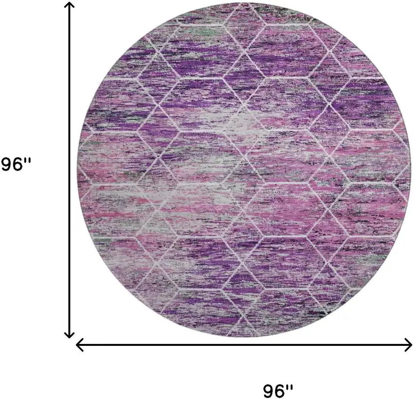 8' Purple Ivory And Blush Geometric Washable Round Rug With UV Protection Photo 9