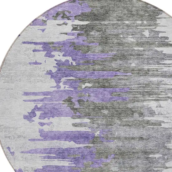 8' Purple Ivory And Charcoal Round Abstract Washable Indoor Outdoor Area Rug Photo 4