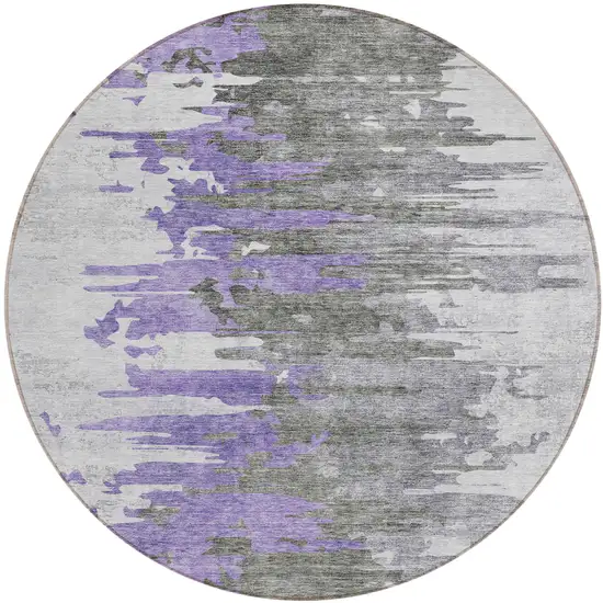 8' Purple Ivory And Charcoal Round Abstract Washable Indoor Outdoor Area Rug Photo 1