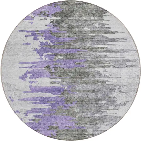 8' Purple Ivory And Charcoal Round Abstract Washable Indoor Outdoor Area Rug Photo 1