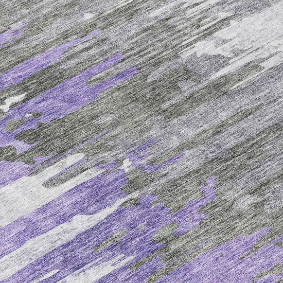 8' Purple Ivory And Charcoal Round Abstract Washable Indoor Outdoor Area Rug Photo 9