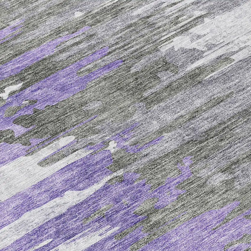 8' Purple Ivory And Charcoal Round Abstract Washable Indoor Outdoor Area Rug Photo 9