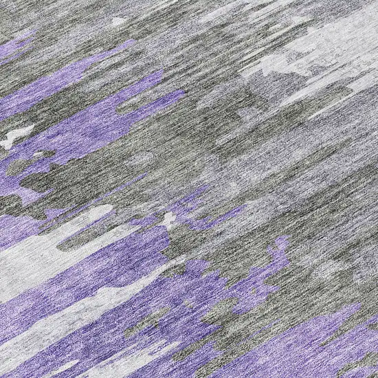 8' Purple Ivory And Charcoal Round Abstract Washable Indoor Outdoor Area Rug Photo 9