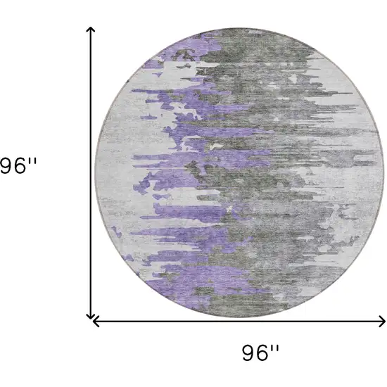 8' Purple Ivory And Charcoal Round Abstract Washable Indoor Outdoor Area Rug Photo 8