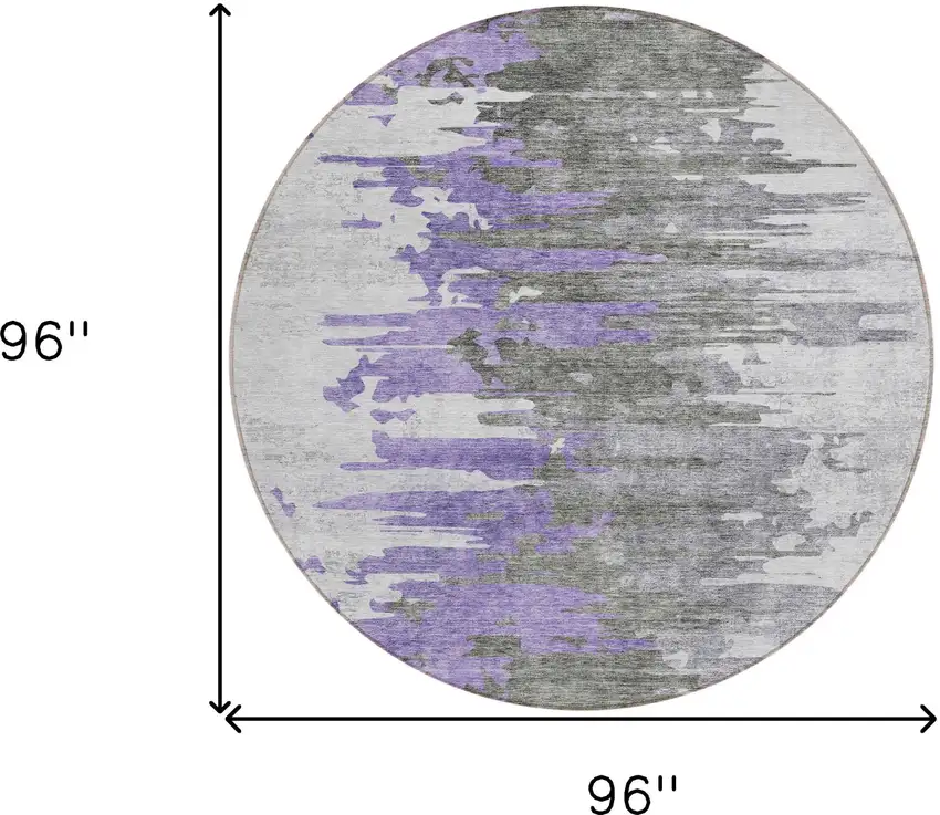 8' Purple Ivory And Charcoal Round Abstract Washable Indoor Outdoor Area Rug Photo 8