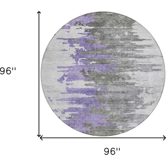 8' Purple Ivory And Charcoal Round Abstract Washable Indoor Outdoor Area Rug Photo 8