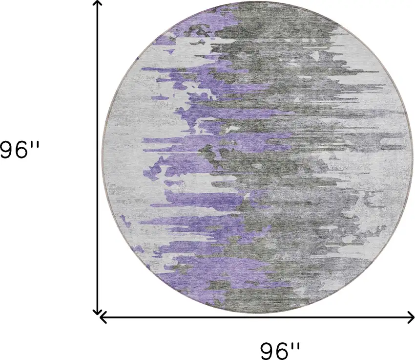 8' Purple Ivory And Charcoal Round Abstract Washable Indoor Outdoor Area Rug Photo 8