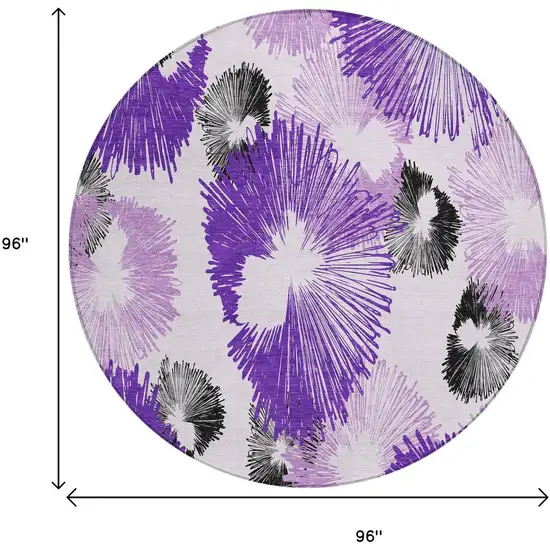 8' Purple Ivory And Charcoal Round Floral Washable Indoor Outdoor Area Rug Photo 9
