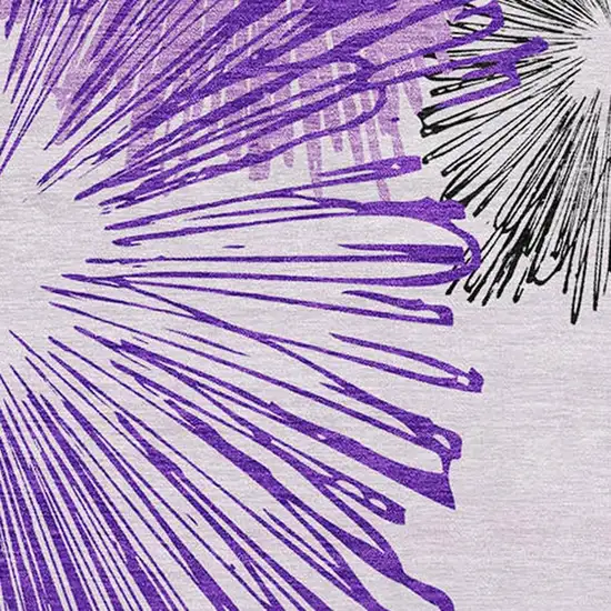 8' Purple Ivory And Charcoal Round Floral Washable Indoor Outdoor Area Rug Photo 4