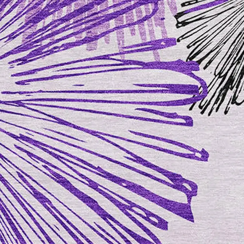 8' Purple Ivory And Charcoal Round Floral Washable Indoor Outdoor Area Rug Photo 5