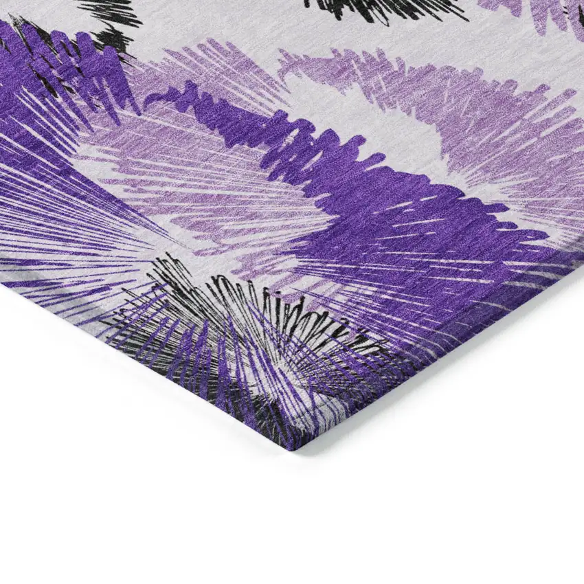 8' Purple Ivory And Charcoal Round Floral Washable Indoor Outdoor Area Rug Photo 3