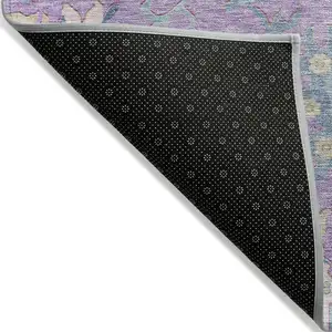 Photo of 8' Purple Ivory And Denim Blue Round Floral Washable Indoor Outdoor Area Rug