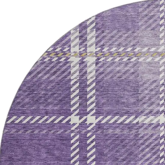 8' Purple Ivory And Gold Plaid Washable Round Rug With UV Protection Photo 3