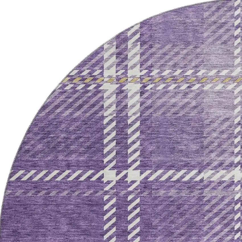 8' Purple Ivory And Gold Plaid Washable Round Rug With UV Protection Photo 3