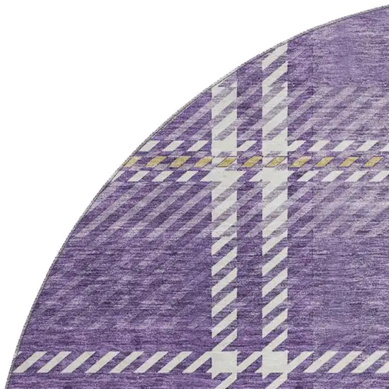 8' Purple Ivory And Gold Plaid Washable Round Rug With UV Protection Photo 2