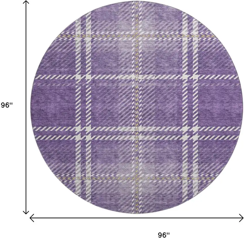 8' Purple Ivory And Gold Plaid Washable Round Rug With UV Protection Photo 9