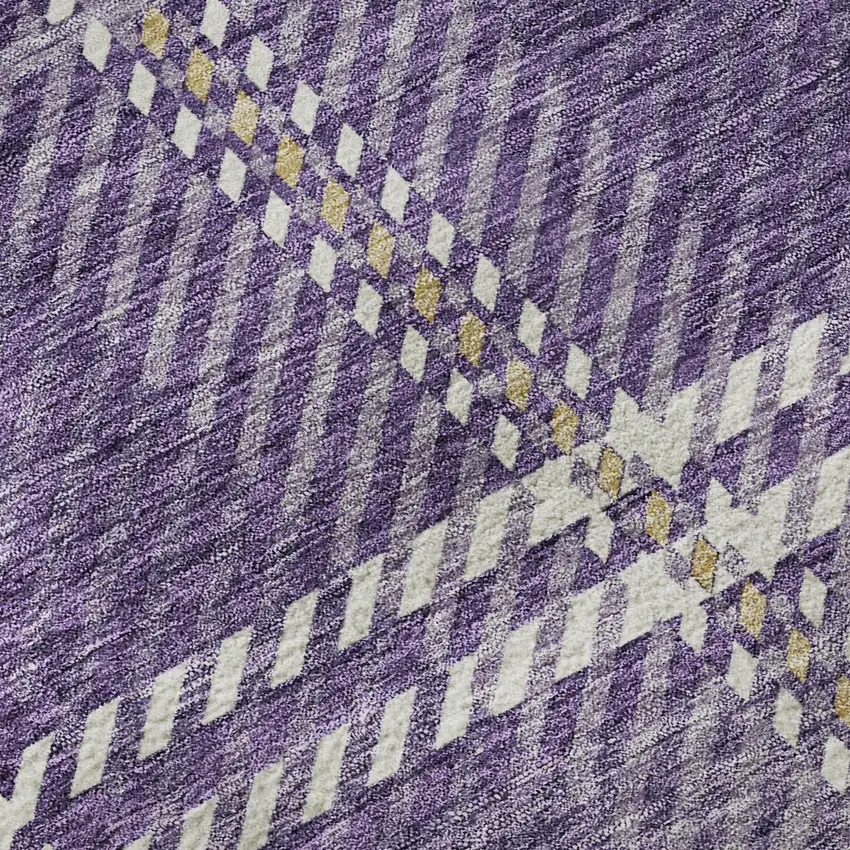 8' Purple Ivory And Gold Plaid Washable Round Rug With UV Protection Photo 8