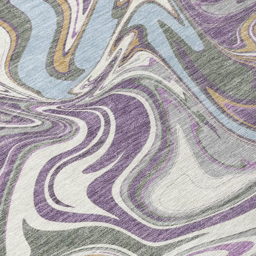 8' Purple Ivory And Gold Round Abstract Washable Indoor Outdoor Area Rug Photo 9