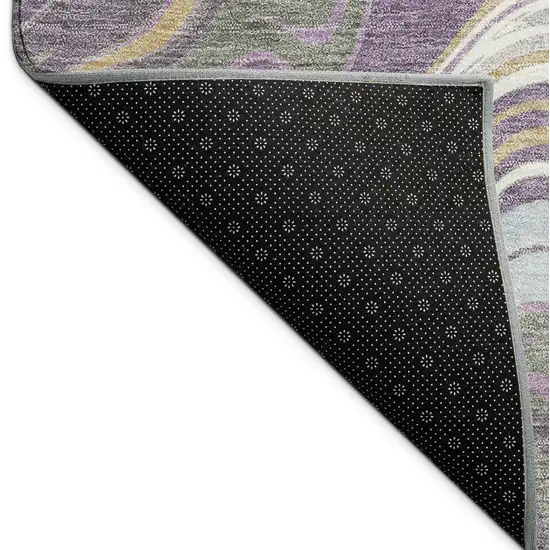 8' Purple Ivory And Gold Round Abstract Washable Indoor Outdoor Area Rug Photo 7