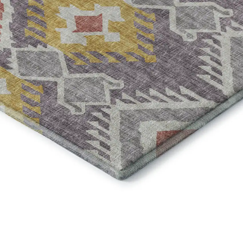 8' Purple Ivory And Gold Tribal Washable Round Rug With UV Protection Photo 6