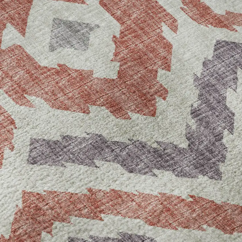 8' Purple Ivory And Gold Tribal Washable Round Rug With UV Protection Photo 8