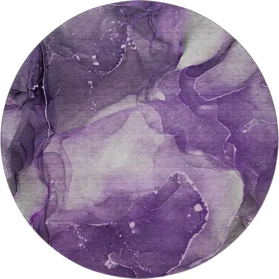 8' Purple Ivory And Gray Abstract Washable Round Rug With UV Protection Photo 3