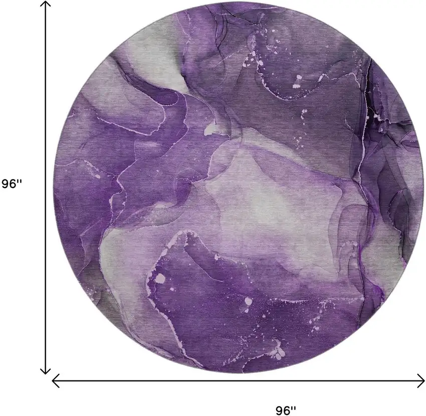 8' Purple Ivory And Gray Abstract Washable Round Rug With UV Protection Photo 9