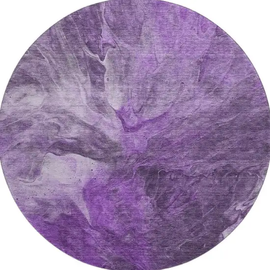 8' Purple Ivory And Gray Abstract Washable Round Rug With UV Protection Photo 4