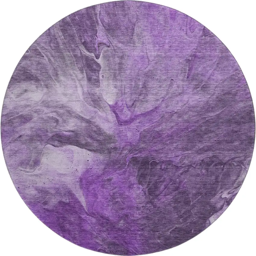 8' Purple Ivory And Gray Abstract Washable Round Rug With UV Protection Photo 1