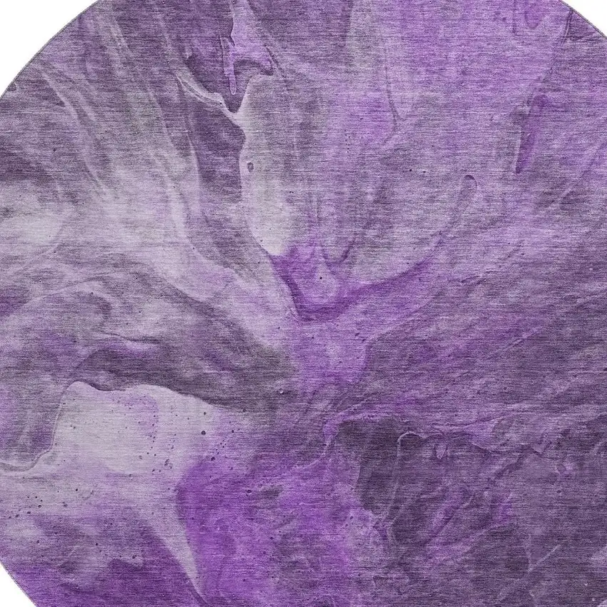 8' Purple Ivory And Gray Abstract Washable Round Rug With UV Protection Photo 3