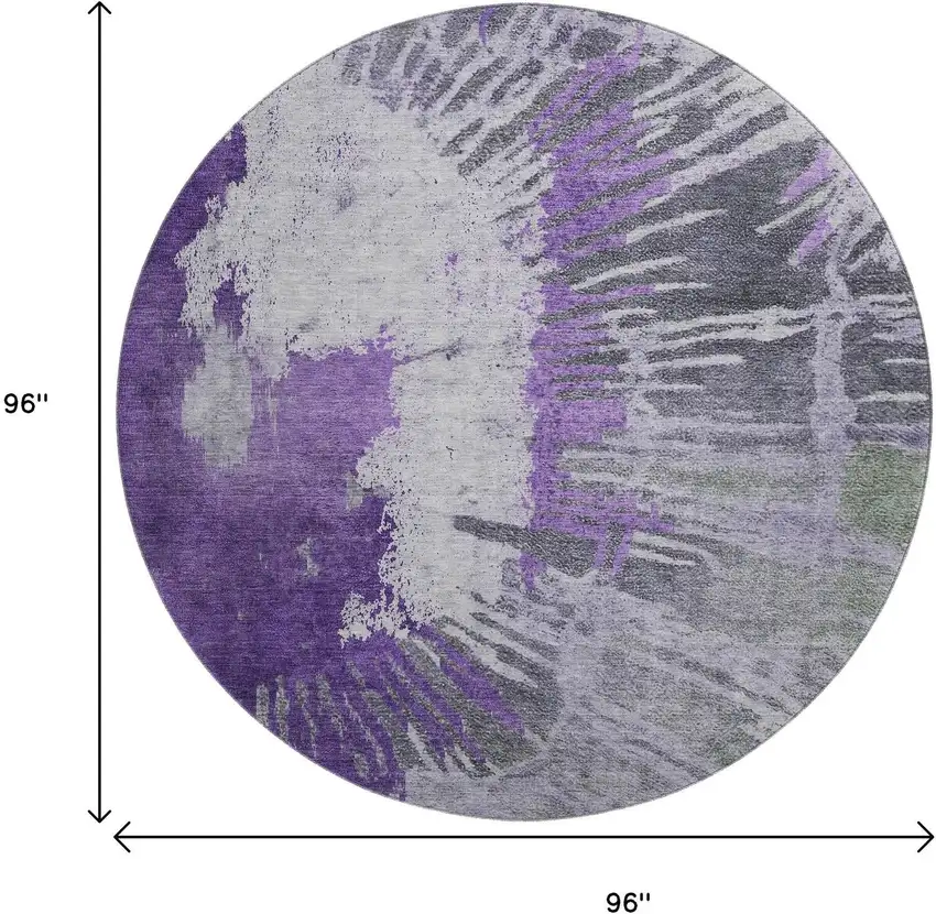 8' Purple Ivory And Gray Abstract Washable Round Rug With UV Protection Photo 9