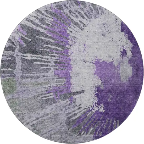 8' Purple Ivory And Gray Abstract Washable Round Rug With UV Protection Photo 3