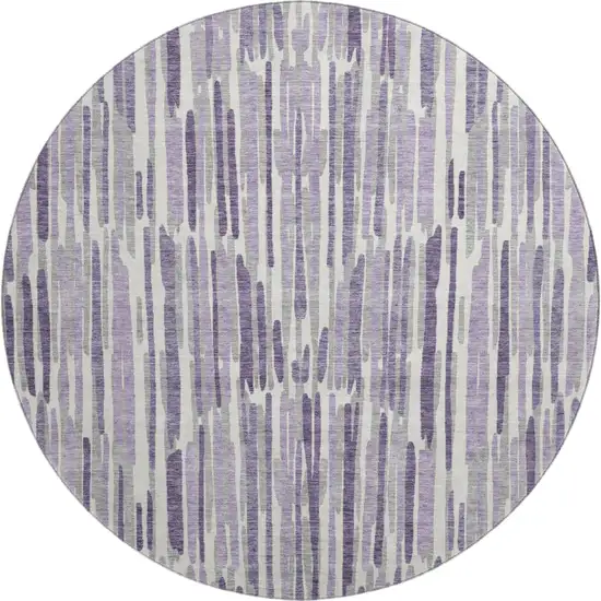 8' Purple Ivory And Gray Abstract Washable Round Rug With UV Protection Photo 1