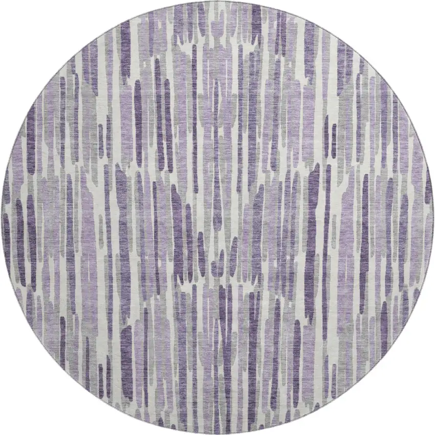 8' Purple Ivory And Gray Abstract Washable Round Rug With UV Protection Photo 1