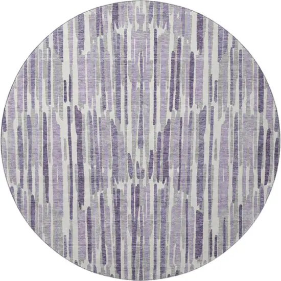 8' Purple Ivory And Gray Abstract Washable Round Rug With UV Protection Photo 3